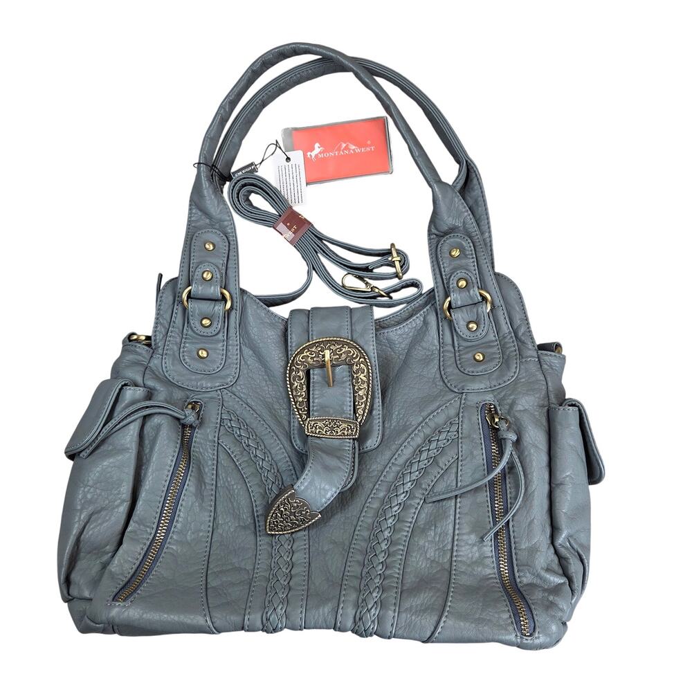 Montana West Select Llewellyn Handbag Blue Braided Studded Shoulder Bag Purse